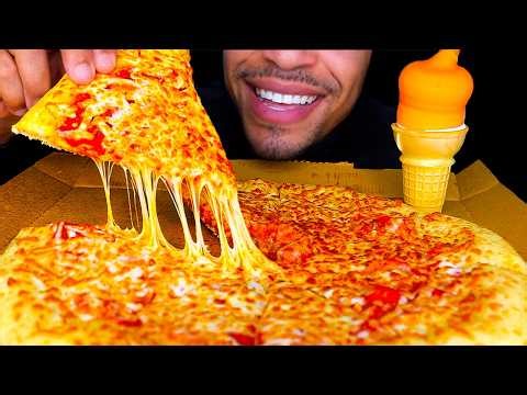 ASMR | LITTLE CAESARS CHEESE PIZZA MUKBANG | ICE CREAM CONE DIPPED | EATING SHOW MOUTH SOUNDS