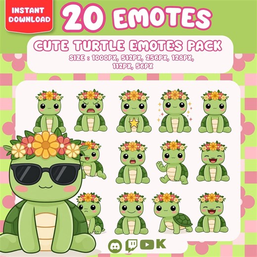 Kawaii Turtle Emotes Pack, Twitch Discord Stickers, PNG Instant Download - Etsy