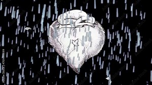 Ink drawing loop animation over black screen, surrender to love concept under the rain Stock Video