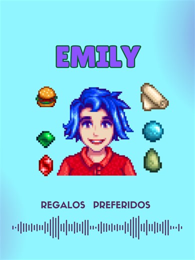 EMILY STARDEW VALLEY REGALOS PREFERIDOS 🌈✨ Emily de Stardew Valley: Todos sus regalos favoritos y lo que revelan sobre ella En el encantador mundo de Stardew Valley, cada aldeano tiene sus gustos, manías y secretos. Pero entre todos, Emily brilla con una energía única: espiritual, creativa, soñadora y profundamente conectada con el arte y la naturaleza. Si alguna vez te has preguntado qué regalarle para conquistar su corazón o simplemente hacerle sonreír, este video es para ti . Aquí exploramos