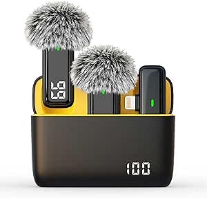 2 Pack Wireless Lavalier Lapel Microphone for iPhone 14/13/12/11 - Noise Canceling Lav Mic Clip On Microphones for iPad Video Recording Vlogging - 24H Charging Case 70FT, for iPhone14 and Below