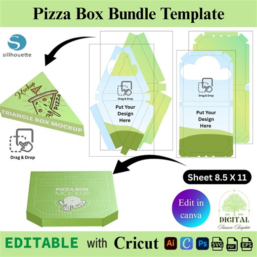 Pizza Box Bundle Template, Pizza Box Template, Triangle Pizza Box, DIY Pizza Box, Pizza Box SVG, Food Box Template, Pizza Box Design, Canva - Etsy