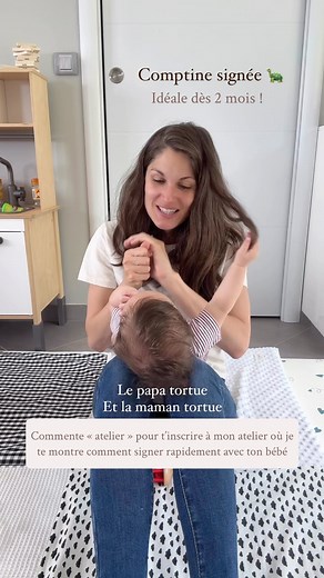 Bébé Signe & Vie de Maman 🍃 Typhanie on Instagram: "Les comptines signées sont géniales pour apaiser bébé dès la naissance, celle-ci est top à partir de 2 mois ! Lors de mon atelier pour signer avec bébé nous verrons LA comptine à faire dès la naissance 🤩 Nous verrons aussi comment faire pour que ton bébé commence à signer rapidement 👋🥰 ➡️ Commente « ATELIER » pour assister à cet atelier offert en direct et découvrir toutes mes astuces pour signer facilement avec ton bébé 🐣"