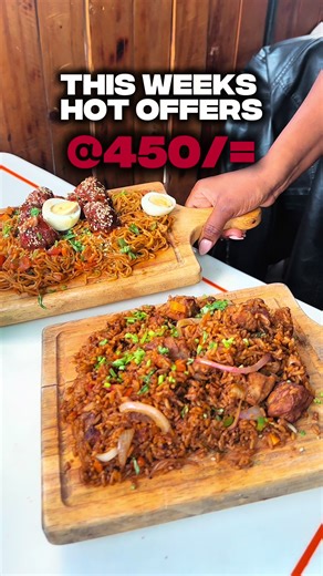 This week we said NO excuses 😌🔥 All your faves going for 450 bob only with a FREE mocktail or soda 🥤✨ 🍖 Stir Fried Pork & Fries 🍛 Pork Pilau 🍚 Stir Fried Pork & Rice 🍜 Noodles with Meatballs Big portions. Big flavor. Small price 😉💃 Tag your foodie partner and pull up! Let’s make this week taste better than last week 😋🔥 #WeeklyDeals #450BobOnly #NairobiEats #FoodieKE #LunchDeals 🍖🍟🍹