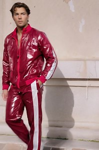 PU Nylon Track Set – Glossy Red and White Striped Athletic Suit for Men & Women - Etsy UK