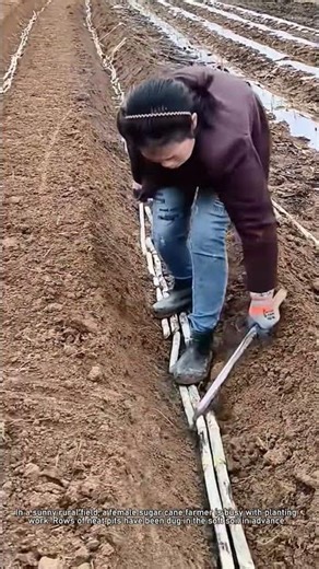 Sugar Cane Planting! Woman Farmer Cuts Canes into 30cm Segments with Machete 🌾