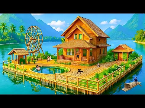 100 Days Building a Massive Floating Bamboo House with a Pool on the River Using Primitive Tools