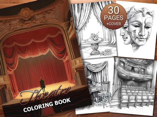 30 Theatre Coloring Page Book - Adults + Kids - Instant Download - Grayscale Coloring Page - Printable PDF - Etsy Canada