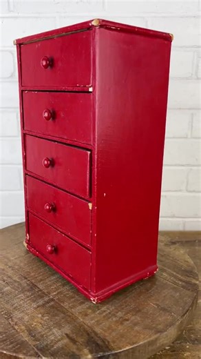 14" Vintage Red Cabinet With 5 Drawers or Jewelry Box Doll Size Chest of Drawers Wooden Dresser Armoire Small Cabinet - Etsy