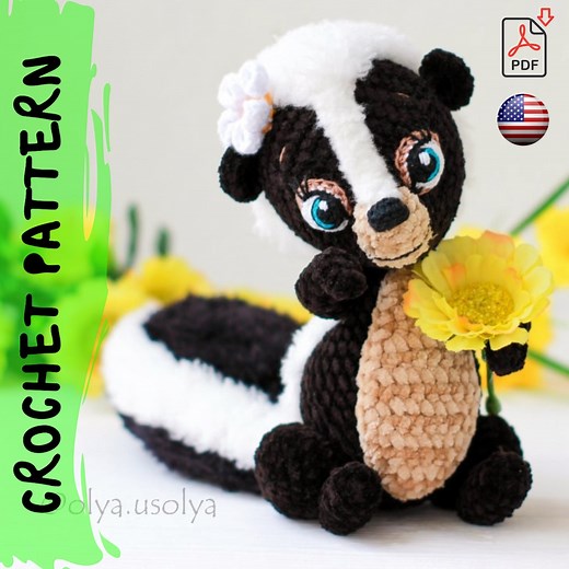 Crochet Pattern | Skunk Flo | PDF | Cotton & Plush Stuffed Toy | Easy Amigurumi Baby Toy - Etsy