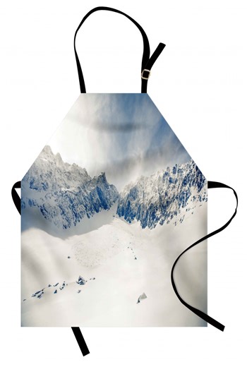 Winter Apron Fantasy Lands on Top of the World with Snowy Cliffs and Stones Alps Tranquil Empty, Unisex Kitchen Bib Apron with Adjustable Neck for Cooking Baking Gardening, White Blue, by Ambesonne