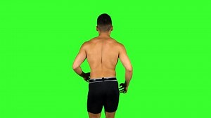 Man run on green screen background. Back view