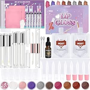 Lip Gloss Making Kit, 58PCS DIY Lip Gloss Kit, Lipgloss Making Kit for Women, Beginner, Girls, Moisturizing Lipgloss Base Moist, Double-Ended Tubes, Jojoba Oil, Tween Girls Gift Trendy Stuff
