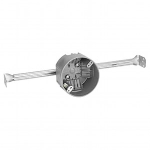 Maxxima 1-Gang 4" Round Junction Box, 20 Cu. in, New Work Electrical Ceiling Box with Adjustable Hanger Bar 14" - 24.5", Fire Rated Zinc-Plated Steel, Ideal for Light Fixtures & Ceiling Fans, 10 Pack