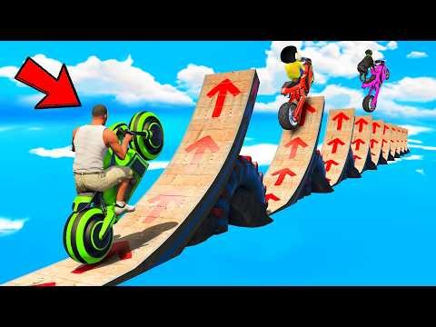 SHINCHAN AND FRANKLIN TRIED THE IMPOSSIBLE RAMP CHAIN BRIDGE PARKOUR CHALLENGE GTA 5