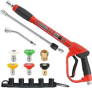 Tool Daily Pressure Washer Gun with Replacement Wand Extension, 30 Degree Curved Rod, 5 Nozzle Tips, 4000 PSI