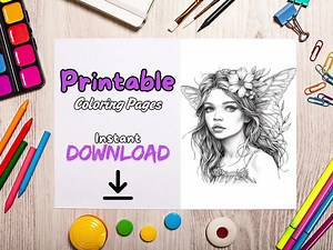 50 Fairy Coloring Pages - Fairy Coloring Book for Adults, Fairy Portraits, Grayscale Coloring Book, Instant Download, Printable PDF File - Etsy
