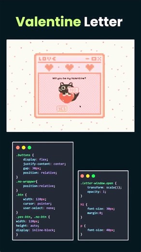 Valentine letter Using HTML CSS #like #subscribe #views #trending #viral #comment #code #viralvideo