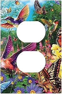 Hummingbird Bird Butterfly 1 Gang Outlet Covers Duplex Receptacle Wall Plate Decorative Wallplate Electrical Faceplate Lightswitch for Bathroom Home Living Room Bedroom Room Art Panel Decor