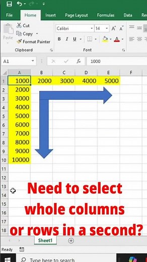 Select Entire Column or Row in 1 Second! | Ctrl + Space & Shift + Space #shorts
