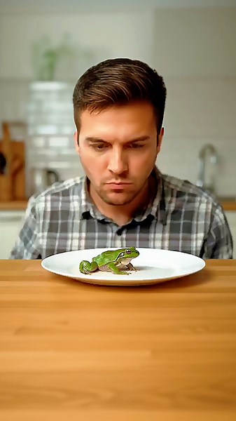 Man Eating A Alive Frog 🐸👽. #satisfying​ #shorts​ #asmr​ #asmrsounds​ #alien #ai #eating​​ #frog