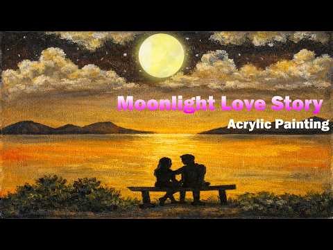 Moonlight Love Story | Romantic Moonlight Acrylic Painting | Love Art