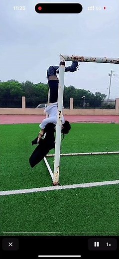 Chinese super high heel black patent leather over knee thigh boots young woman hanging on the goal