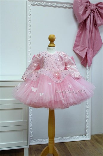 Pink Butterfly Tulle Dress: Sequin Flower Girl, Birthday, Pageant - Etsy