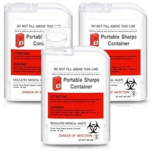 Baderke 3 Pcs Pocket Travel Sharps Disposal Container, 80ml Needle Disposal Containers Home Small Sharps Portable Biohazard Syringe Box for Home Travel Diabetic Supplies(Clear)