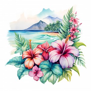 Hawaiian Flowers Watercolor Drawing Clipart Bundle, Tropical Paradise Pngs Clipart, Tropical Flowers, Hawaii Tropical Leaves and Flowers Set - Etsy