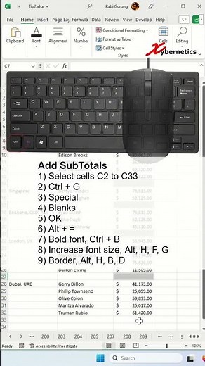 Insert Subtotal - Excel Tips and Tricks #shorts
