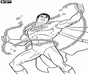 Superman breaks a strong chain coloring page printable game
