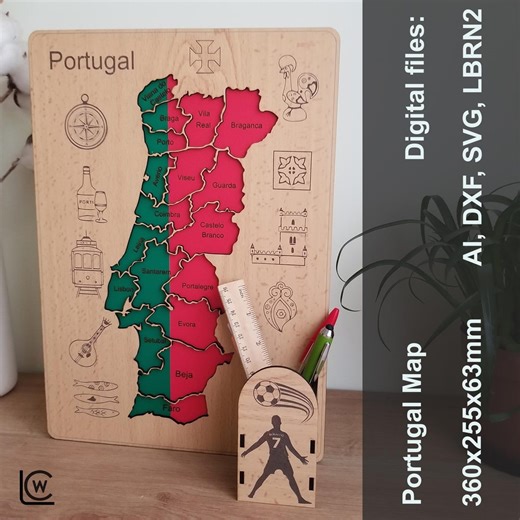 Portugal Map Puzzle With Pen Holder: Laser Cut Files (digital Download) - Etsy