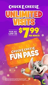 1.2K views | Score ultimate value and unlimited visits with Family Fun Pass at Chuck E. Cheese!  - Unlimited visits - All You Can Play Games - Food & Drink discounts - Pass holder exclusives - & More - every visit! | Chuck E. Cheese | Facebook