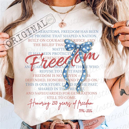 Freedom 250th Anniversary PNG, Patriotic Coquette Bow Design, America 1776-2026 Freedom Shirt Graphic, Independence Day Png ORIGINAL - Etsy