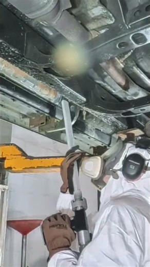 Removing 30 year old undercoat with dry ice blasting.