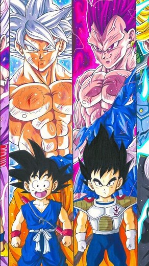 Drawing 6 Saiyans as Kids and in their Strongest Forms #shorts
