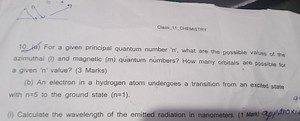 Question 10 (a) For a given principal quantum number n , what... | Filo