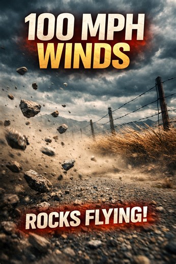 🚨🌪️ 100 MPH WINDS TURN ROCKS INTO PROJECTILES 🌪️🚨 This wasn’t just a windy day. This was hurricane-force wind ripping across Deep Creek in Glacier County, Montana. 💨 Peak gust: 100 mph 💨 Sustained winds: 74 mph Gravel lifted. Rocks airborne. Dust blasting sideways like a sandstorm. Fence lines shaking. Prairie grass flattened. At these speeds, even the ground isn’t safe. If you’re near East Glacier or open plains tonight — secure everything. Stay off exposed roads. Flying debris can turn d