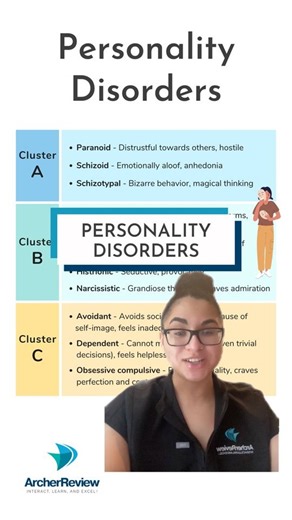 Archer Nursing | Personality disorders are complex disorders that are divided into 3️⃣ main categories: Cluster A, B, & C! 👉 Cluster A (odd, eccentric) -... | Instagram