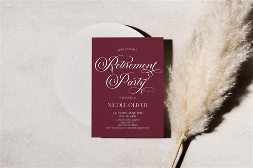 Editable Retirement Party Invitation | Burgundy Minimalist Modern Elegant Retirement Party Invite - Etsy