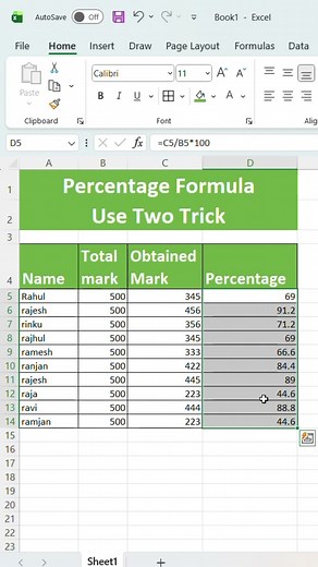 xcel Me Percentage Kaise Nikale | Easy Formula | 2 Trick #excel #excelformula #excelshorts