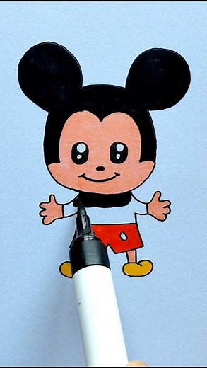 🖤🐭 Cute Mickey Mouse Drawing for Kids | Easy Cartoon Art | Step by Step Tutorial 🎨✨ #mickymous