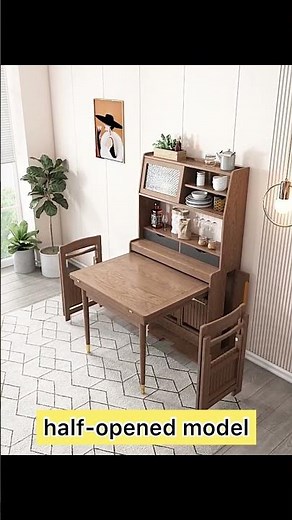 space saving fodable and extendable side table with hutch cabinet