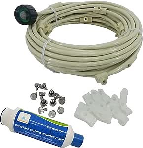 Patio Misting System. 8 Misting Nozzles, 36 Feet. Made in USA Tubing.with Calcium Inhibitor Filter