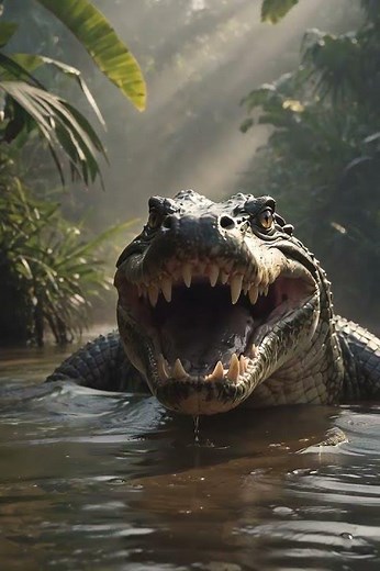 The crocodile growls and opens its toothy, terrifying mouth