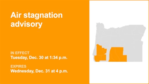 Air stagnation advisory in place for Oregon until early Wednesday evening