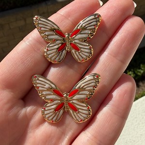 Butterfly Earrings with gold and red accents