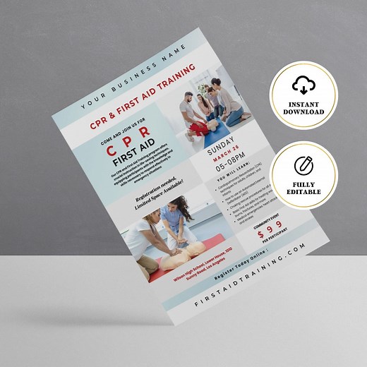 CPR Training Flyer, CPR Flyer, Cpr Template, Cpr First Aid and Instructor, Cpr Class Flyer, Fully Editable, Canva Template, Diy Flyer - Etsy