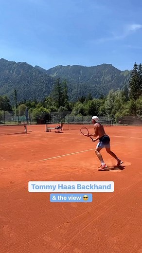 1 handed backhand from @tommyhaasofficial and the epic view 😎 🏷 #Tennis #tennisplayer #tennistraining #backhand #tenniscoach #tennistrainer | Functional Tennis